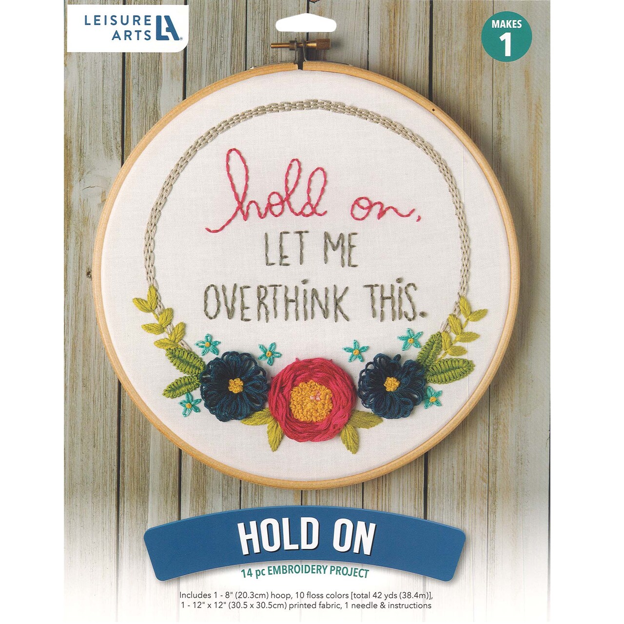 Leisure Arts Embroidery Kit 8" Hold On - Embroidery Kit for Beginners and Adults, Cross Stitch Kits with Patterns, DIY Starter Set for Seasonal Craft Projects